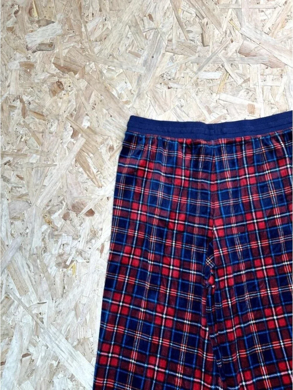 Nautica Pajama Pants Mens Small Red Blue Plaid Fleece Lounge Sleepwear
